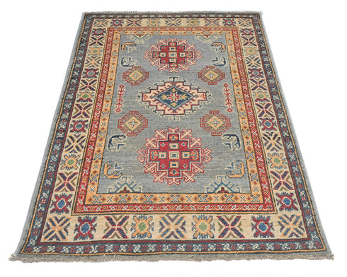 3x4 Gray Kuba Afghan Hand Knotted Wool Area Rug